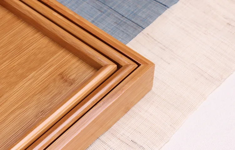 Custom Rectangle Bamboo Tea Serving Tray with Handles