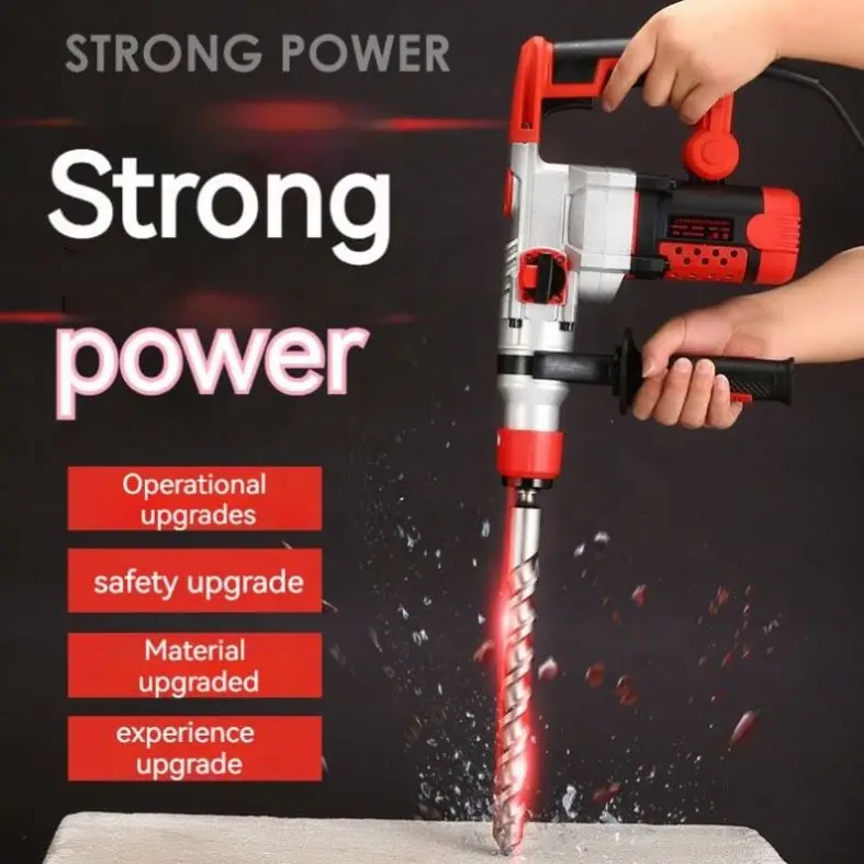 High Power Dual Purpose Heavy Duty Jackhammer 26mm Diameter Concrete Breakers Electric Demolition Hammer Impact Drill Set