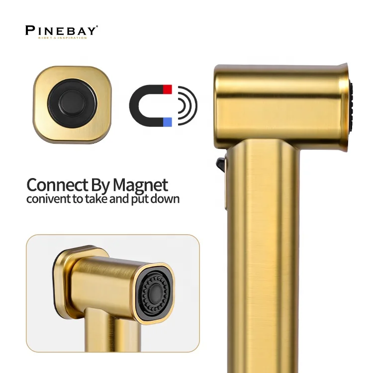 PINEBAY оптовая продажа для ванной комнаты неэлектрический душ биде квадратный золотой ручной распылитель женский набор чистки туалета Shattaf