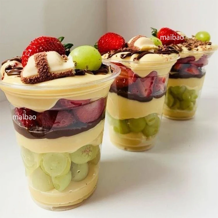 200ml Parfait Clear Plastic Sweet Yogurt Cups Fruit Pudding Tiramisu Dessert Cups With Lids Custom PP PET Plastic Ice Cream Cups