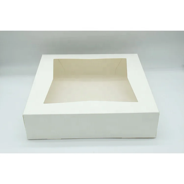 White 9x9x2.5 Auto-Popup Cookie Boxes Paper Boxes With Clear Window Food Grade Kraft Bakery Box Wholesale