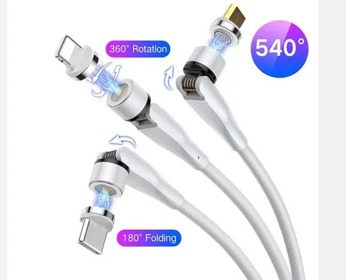 3 in 1 Magnetic Cable 540 Degree Rotated 3A Fast Charging Magnetic Data Cable  for Car Mobile Phone