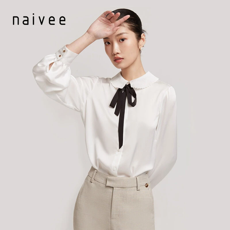 
naivee spring series quality silky bow-tie ruffled collar women blouse elegant and cute 