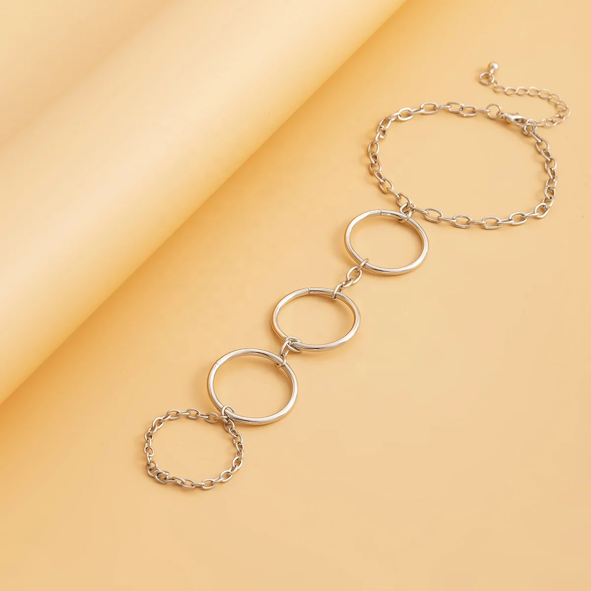 Punk style geometric ring hollow finger bracelet personality simple metal chain bracelet