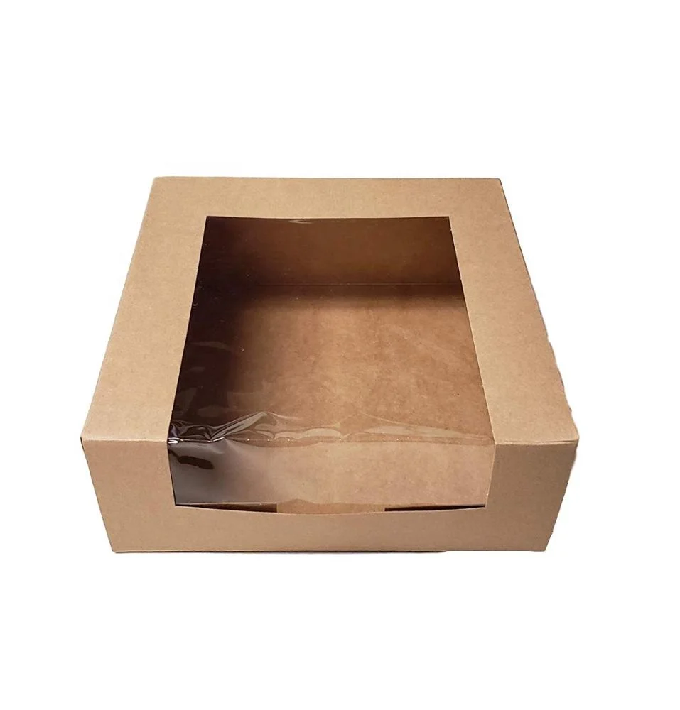 6 8 12 Inches Brown  Small Cake Packaging Box Kraft Paper Bakery Boxes With PVC Transparent Window