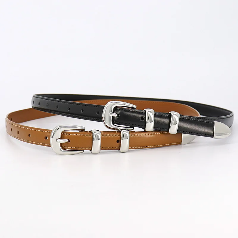 Wholesale luxury designer Thin Waist pu Belt gold alloy double love butterfly smooth buckles women belt