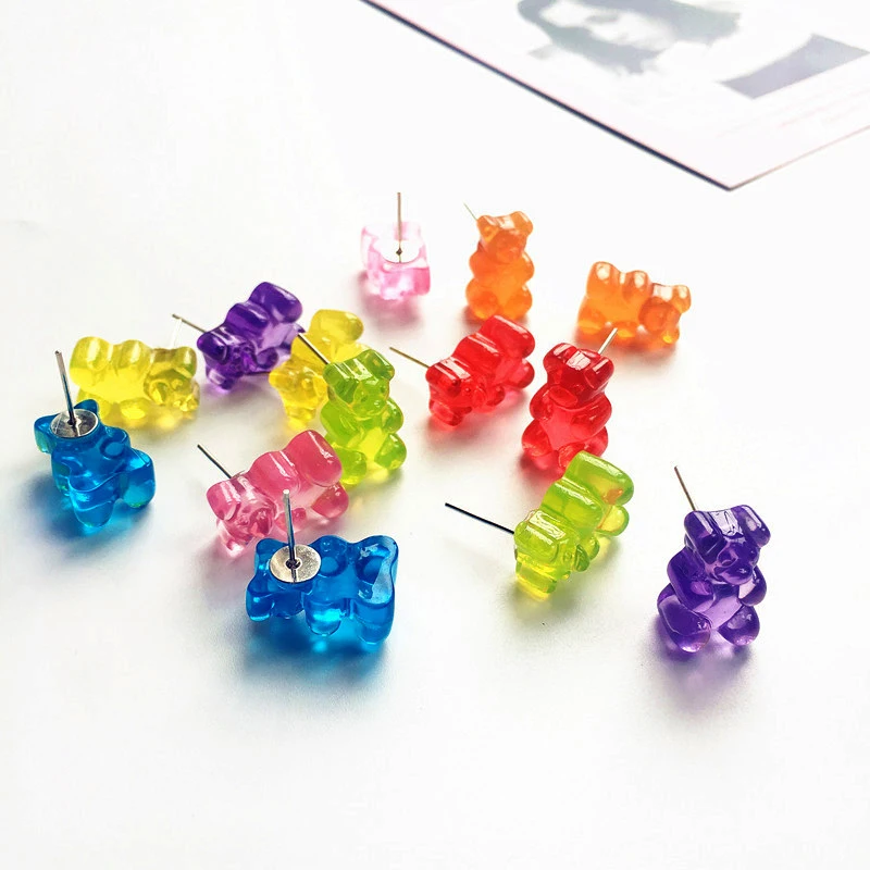 Fashion Cute Gummy Bear Stud Earrings Lovely Carton Animal Charm Girls  Women Rainbow Candy Earrings Set