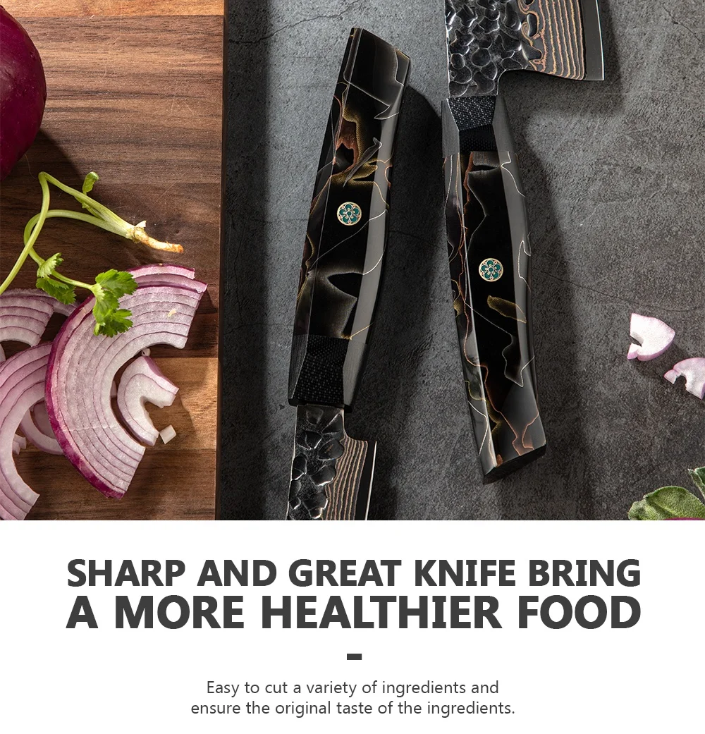 Amber Epoxy Resin Handle VG10 Black Copper Japanese Damascus Steel Chef Knife of Custom Logo