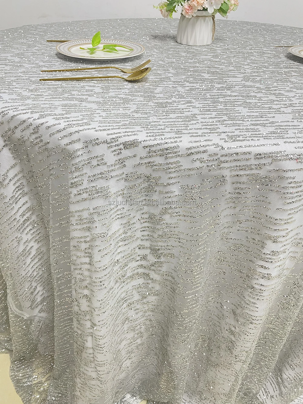 Wholesale Silver Round Table Clothes Sequins Tablecover Wedding Table Clothes