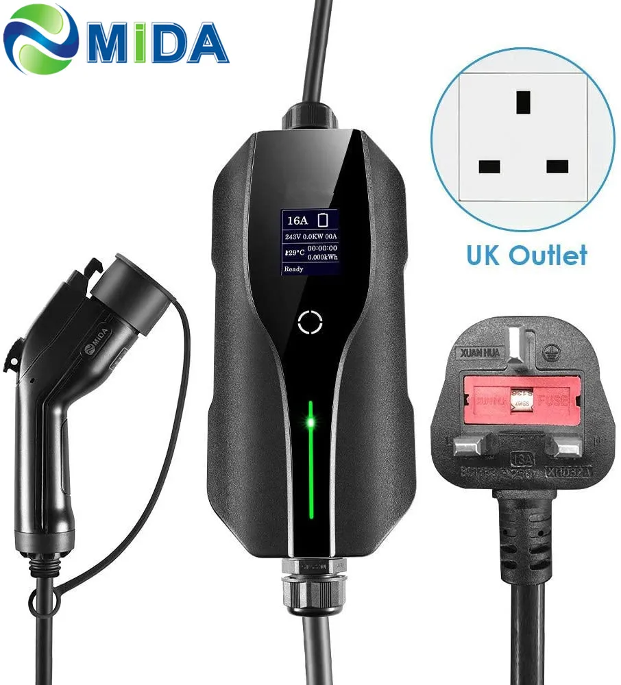 8A 10A 13A Mode 2 EV Charging Type 1 J1772 UK Plug Home EV Portable Charger