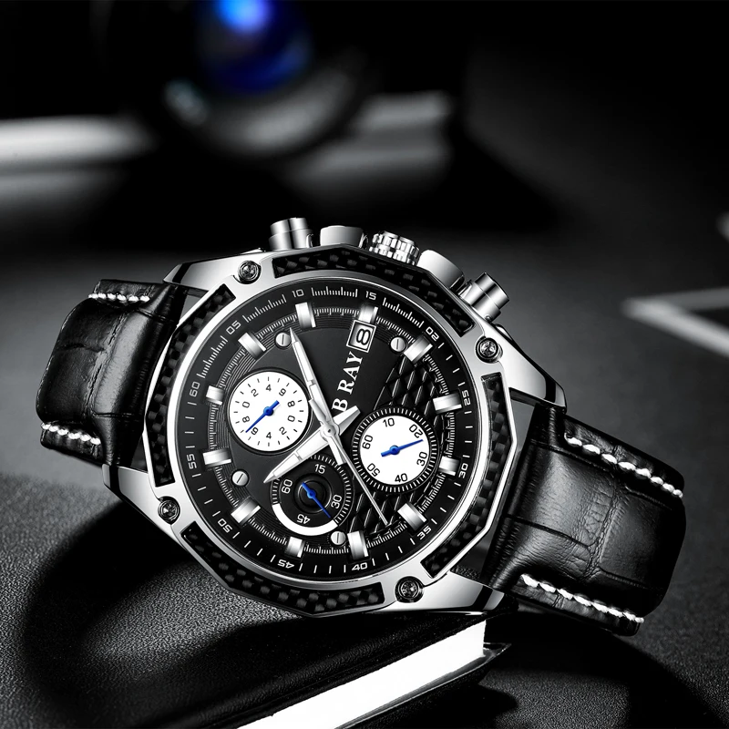 2021 B RAY 9005 Factory Price Three Dials Leather Watch Men Business Waterproof Calendar High Quality Watch