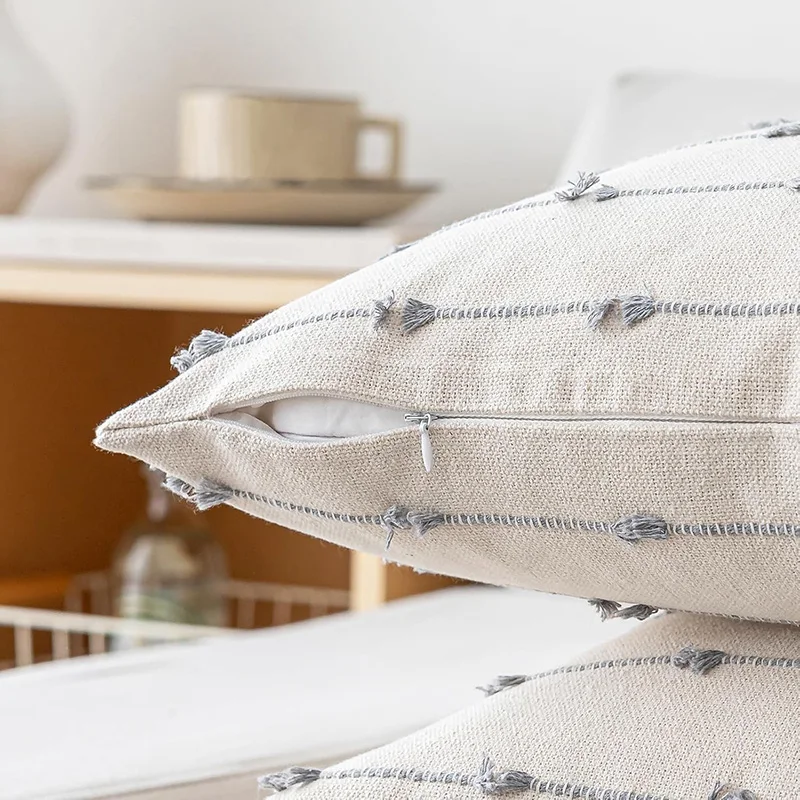 Farmhouse Pillow Covers 18x18, Modern Throw Striped Grey And Gold Pillow Cushion Covers