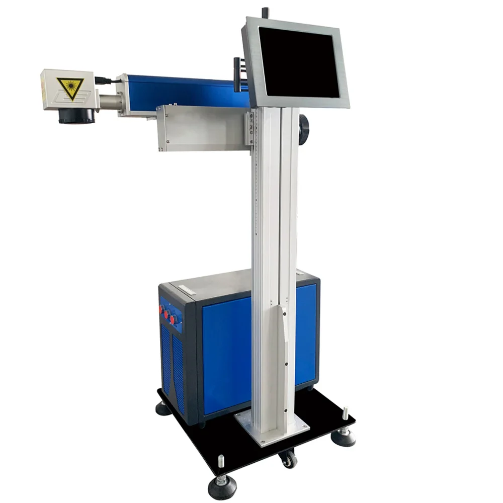 
20 Вт оптоволоконный лазерный Летающий принтер, онлайн маркировочная машина для профиля пластиковых труб HDPE 