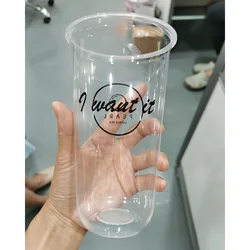 Custom logo Food Grade 24oz Boba Smoothie Take Out U Shape Plastic PP Cups