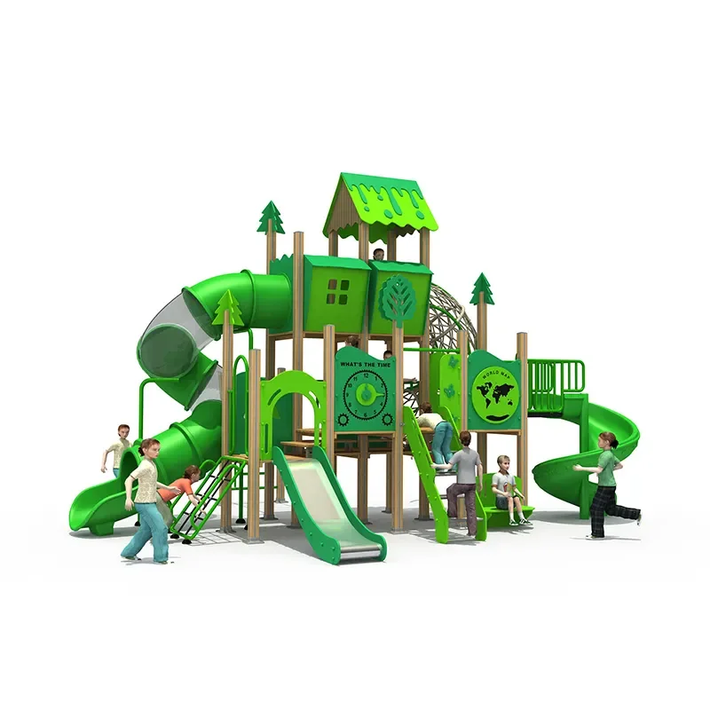 Forest theme PE board combination slide Children   Exterior Public Outside Small Playgrounds Slides Activity Play Area For Kids