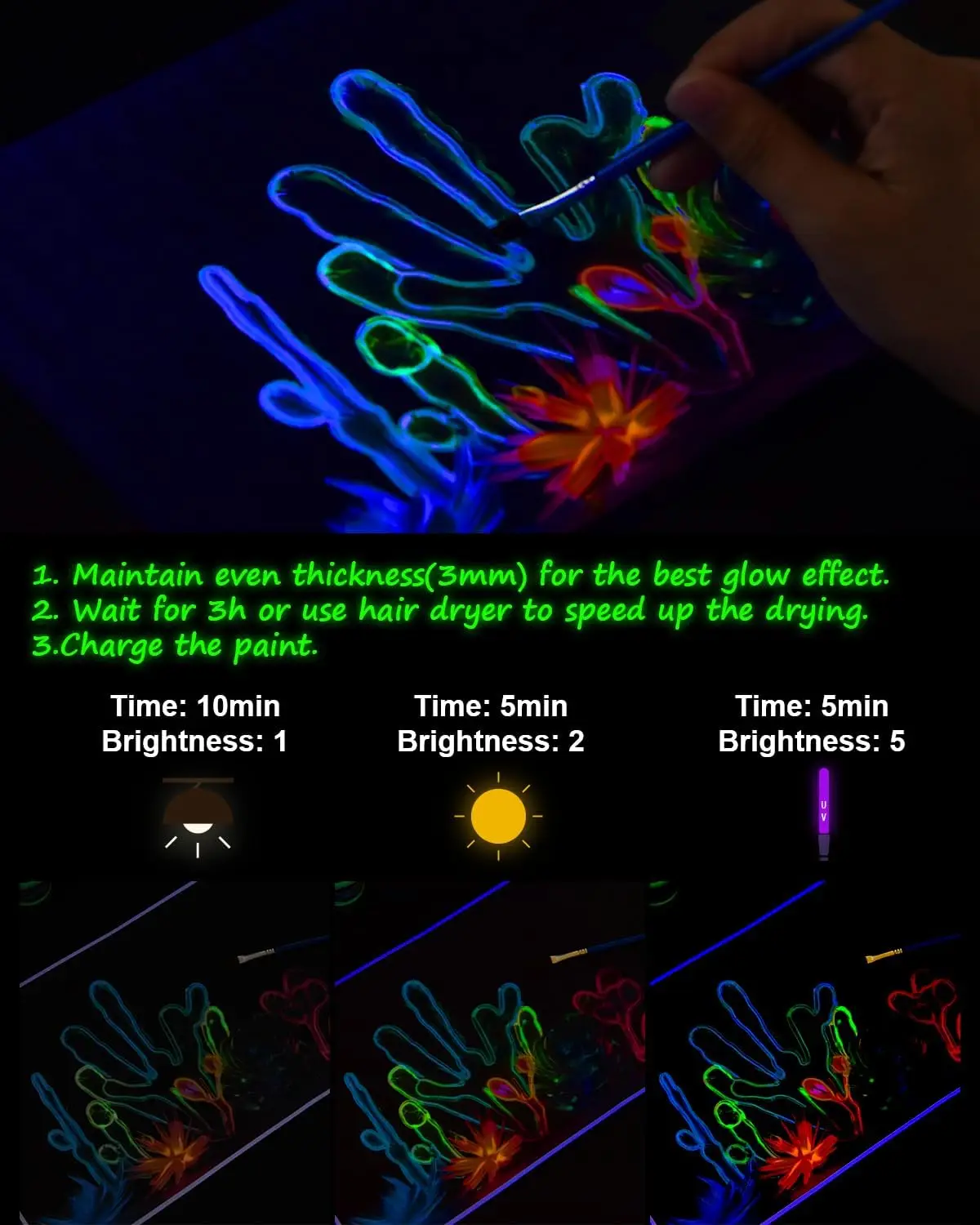 30 ml /1 oz Glow in the Dark Neon Clothes T-Shirt Canvas for Art Supplies DIY Decoration 10 Colors Acrylic Textile Fabric Paints