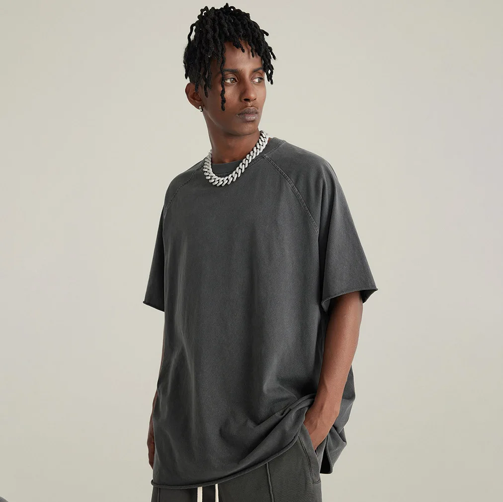Wholesale 100% Heavyweight Cotton Blank T Shirt Custom Plain White Washed T-Shirts Men Oversized Mock Neck T Shirt