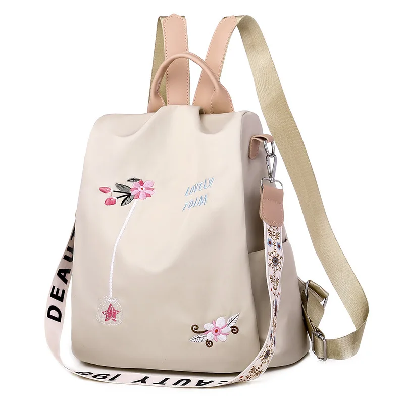 New Flower Embroidery Backpack Fashion Women Oxford Cloth Large Capacity Ladies Backpack Tote School Bags