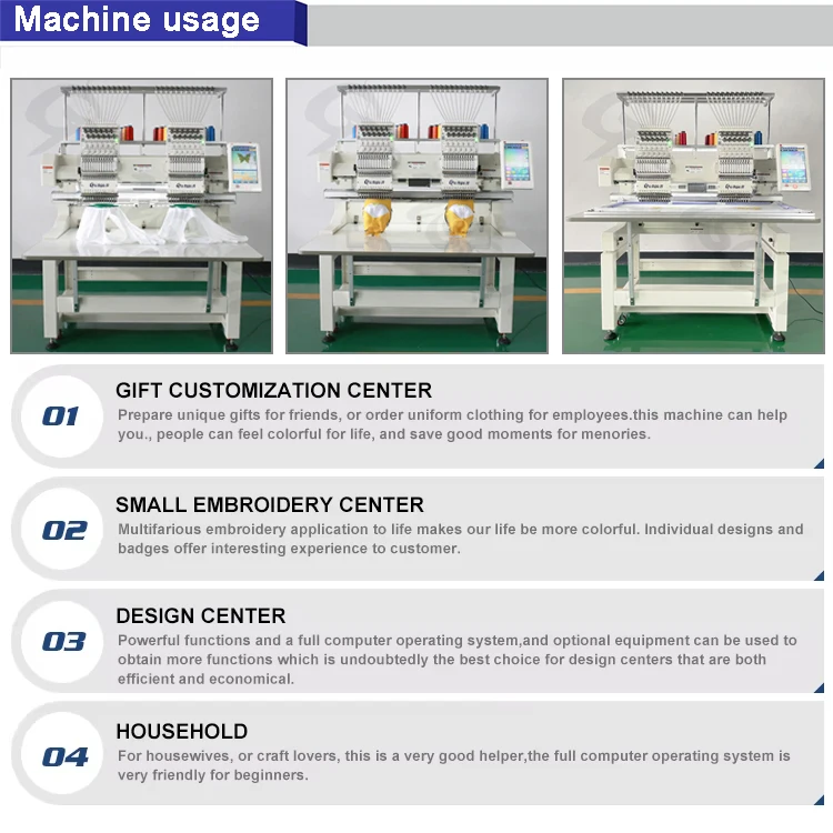 Top quality heavy frame 2 heads cap shirt logo design sewing industrial two heads embroidery machine computerized for sale