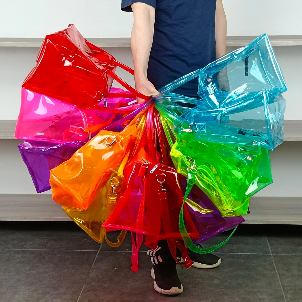 Custom Bag Logo Wholesale Clear Overnight Bag Spend The Night Duffel Bags PVC Duffle Handbag Sac Au Dos