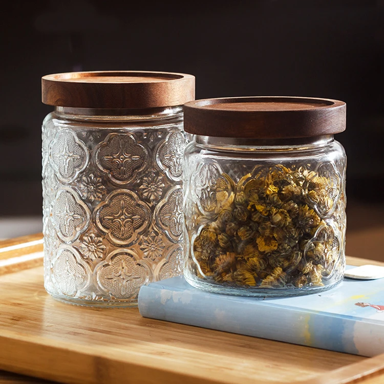 Vintage Frosted Glass Kitchen Use Tube Shape 1 Gallon High Borosilicate Airtight Clear Glass Storage Jars With Acacia Lids