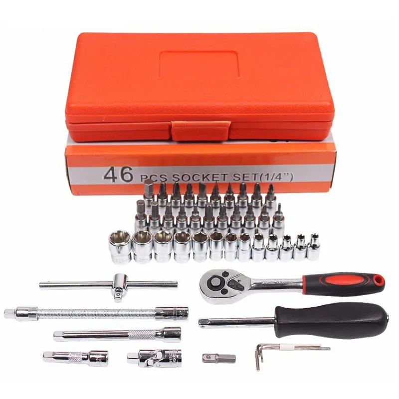 46-Piece Socket Set With Storage Case Car Repair Wrench Sets  Socket Tool Set Toolbox For Use On Automobiles&Trucks