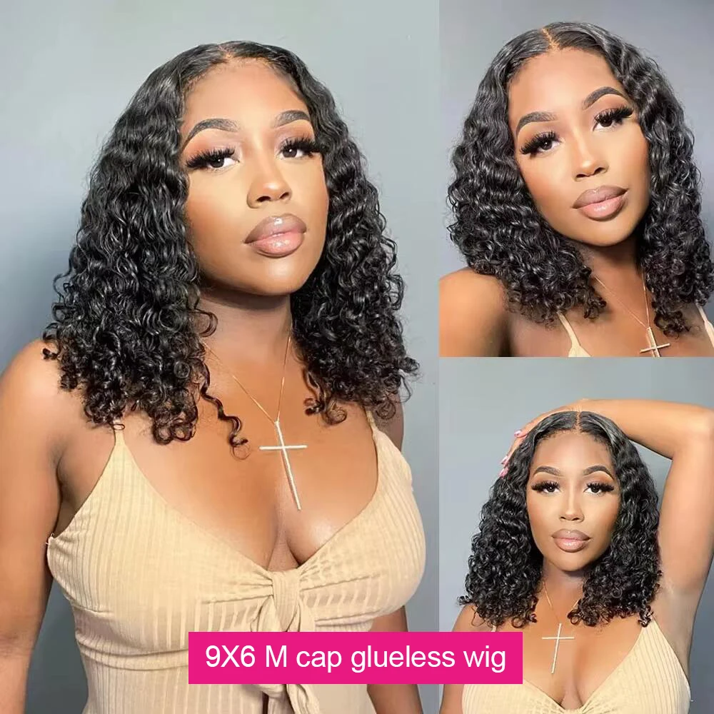 Pre Everything Water Wave Short Bob Wigs Human Hair For Black Women 9X6 M cap Wear Go Glueless Curly HD Lace Wig Human Hair