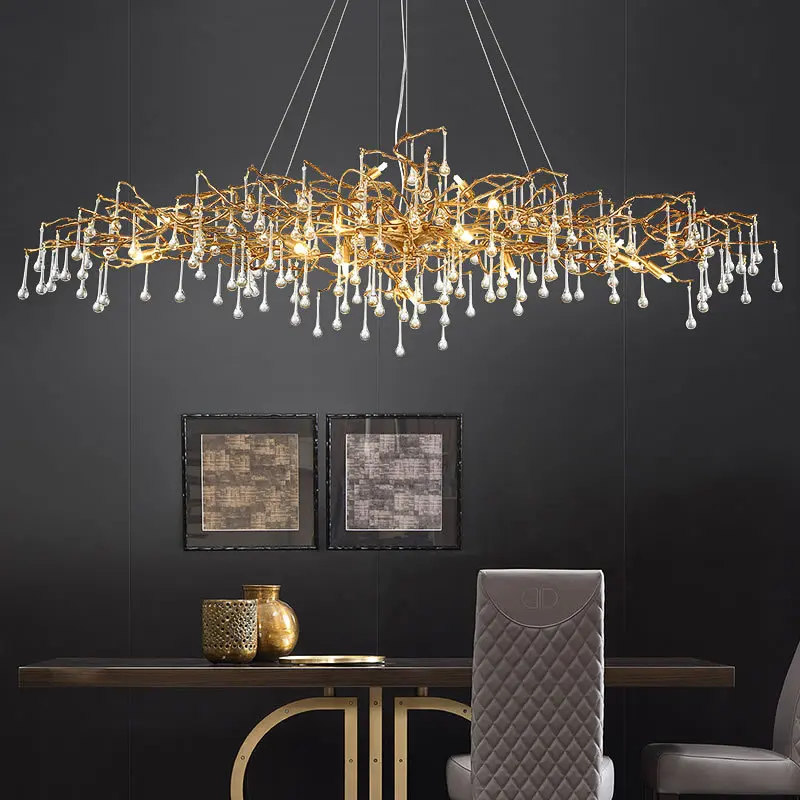 Modern Low Ceiling Long Shape Crystal Chandelier Glass Contemporary Energy Saving Hand Blown Glass Chandelier