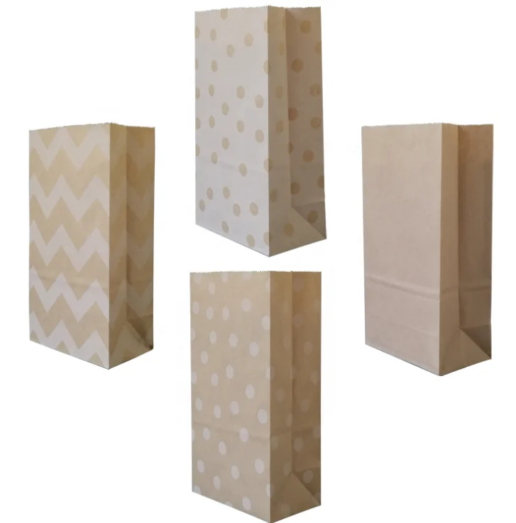 Okay Wholesale Polka Dot Wave Square bottom Party Paper Bags,Kraft Paper Goodie Treat Bags for gift packing