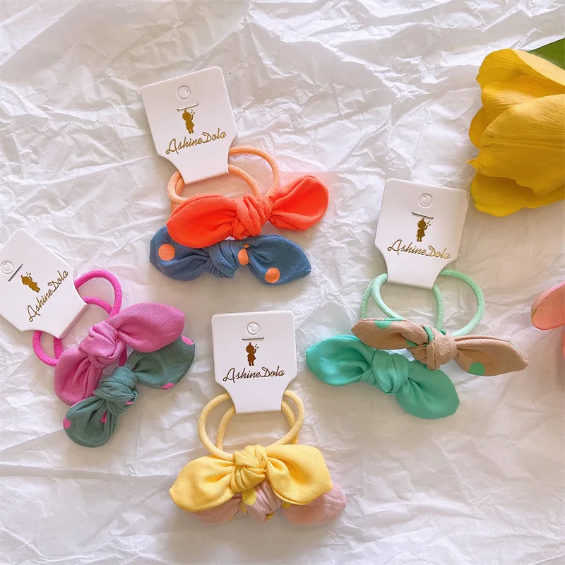 2022 Korean Trend Kids Hair Tie Set New Style Colorful Dot Hair Elastics Non Slip Little Girl baby bow hair ties