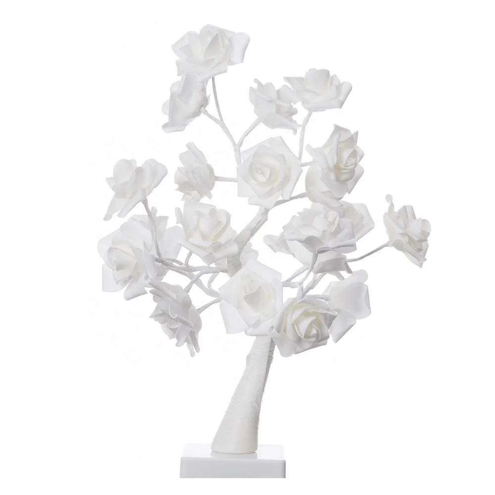 Table Lamp Rose Flower Desk Tree Lamp with 24 Warm White LED Lights for Wedding Christmas Living Room Bedroom Party