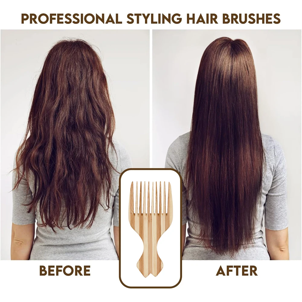 2024 New Design Factory Cheap Price Bamboo Wood Wide-tooth Afro Hair Comb for Hair Detangling Extension Hair Brush