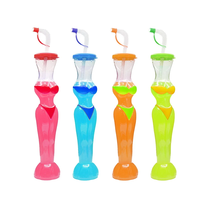 Wholesale PET plastic bikini beer yard glass drinking yard cup bpa with straw and lids