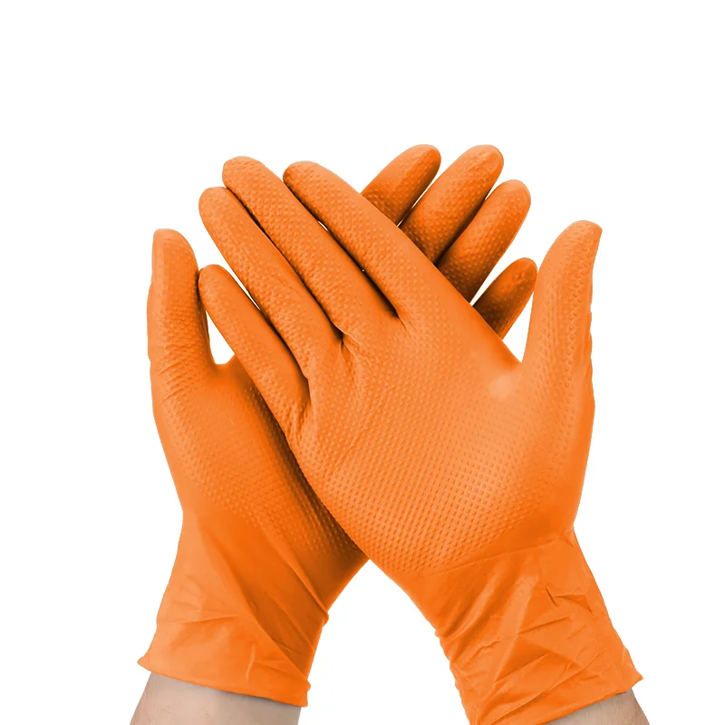 Multifunction Diamond Nitrile Anti-Slip Orange Safety Hand Protective Gloves For Heavy Duty