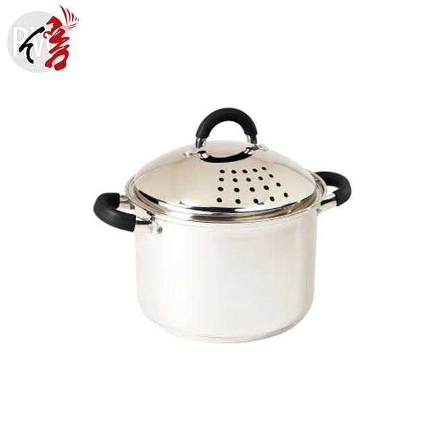 Realwin Italy Stainless Steel Pasta Pot with Pouring Hole Black Silicone Handle