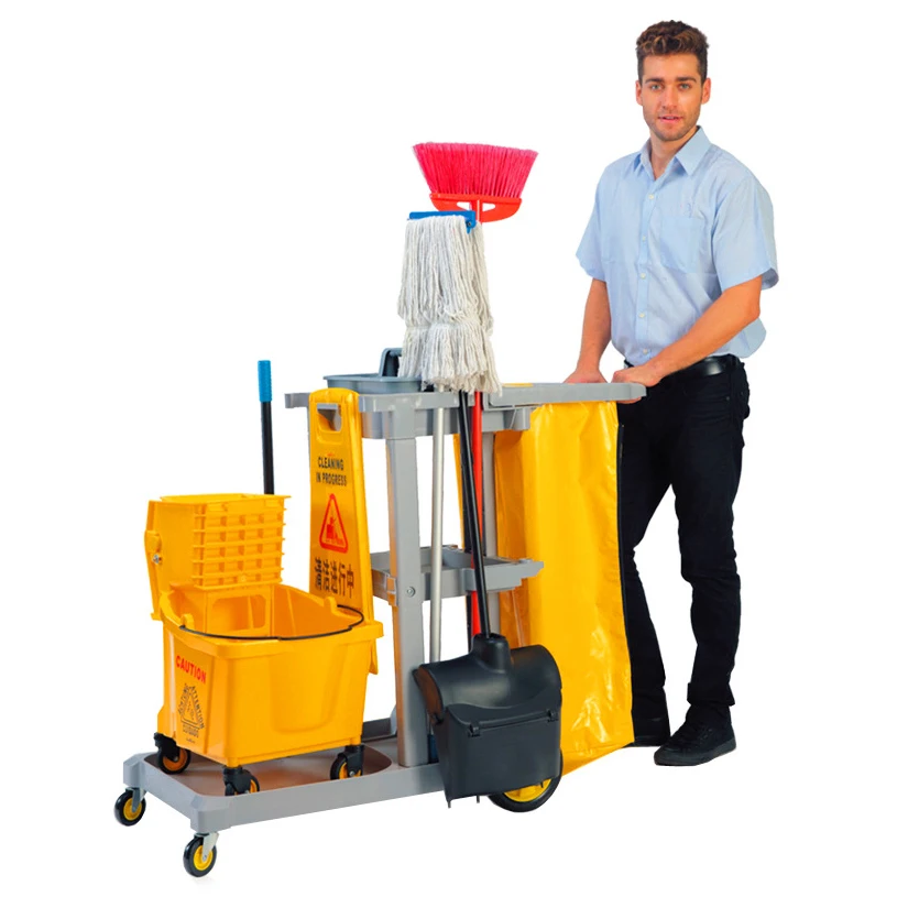 Multipurpose Plastic Hotel Hospital Housekeeping Maid Cleaning Cart Janitor Cart Cleaning Trolley