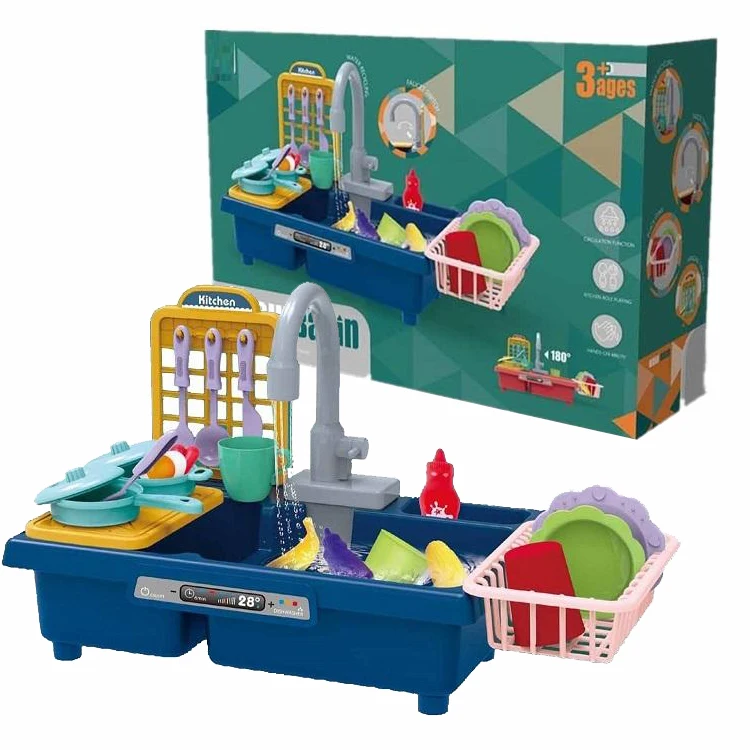 Раковина для проточной воды игрушечная раковина кухни игрушка игры Электронная мытья с рабочим смесителем