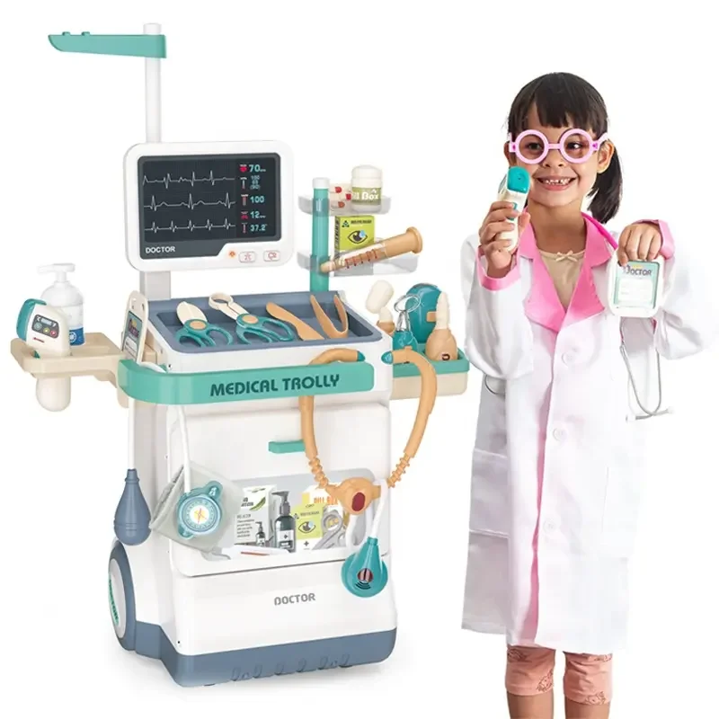 Little Doctor Role Play Game Toys Pretend Play Doctor Set ECG X-Ray Medical Station Toy Simulation Medical Tool Trolley Kits