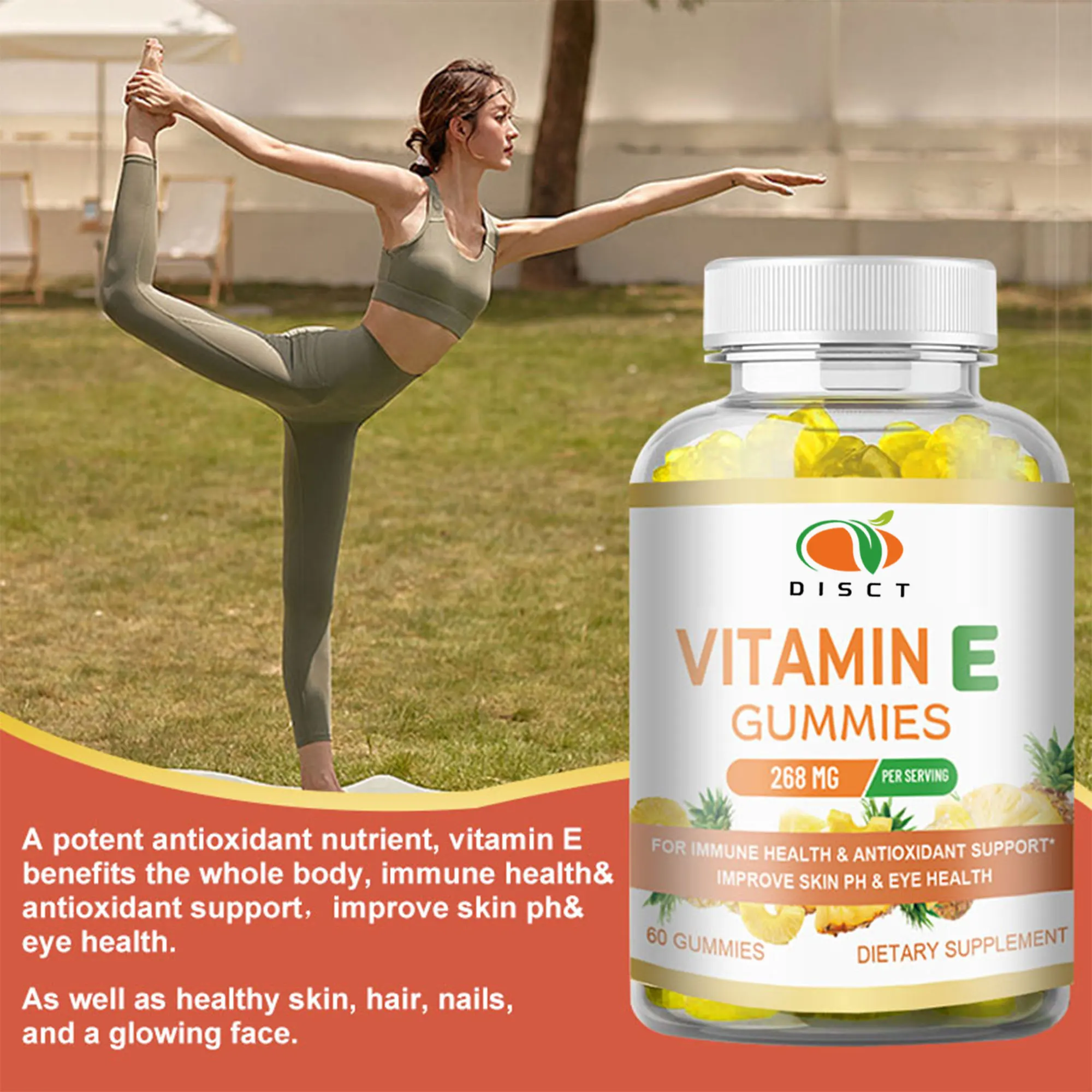 private label Natural Non GMO, Gluten Free Vitamin E Gummies for men and women immune support and Overall Health