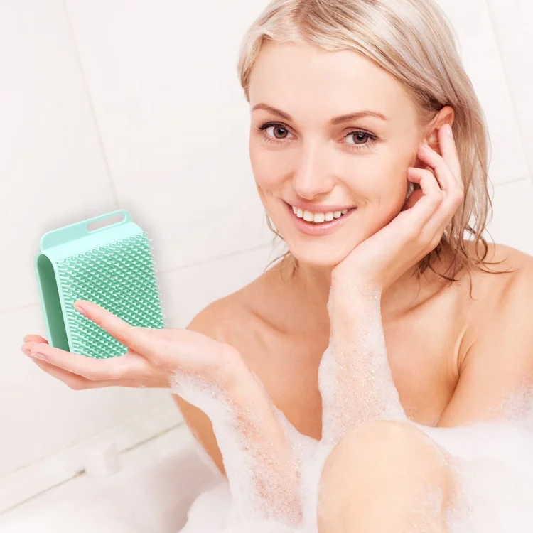 OEM ODM 9X7X3.5cm body scribbles bristle cow custom logo wooden exfoliating silicone bath wholesale dry silicone body brush