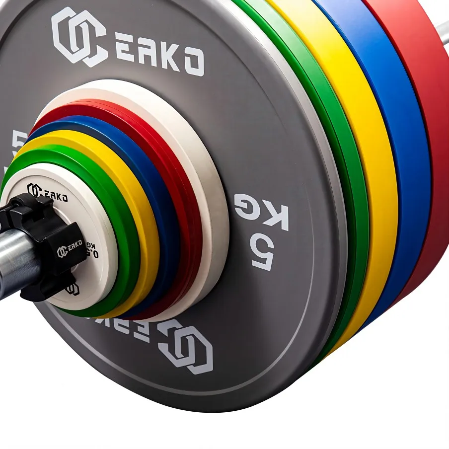 Eako Sports Gym Fitness Cast Iron Competition Change Plate Color 1kg/2kg/5kg Barbell Calibrated Bumper Rubber Weight Plates