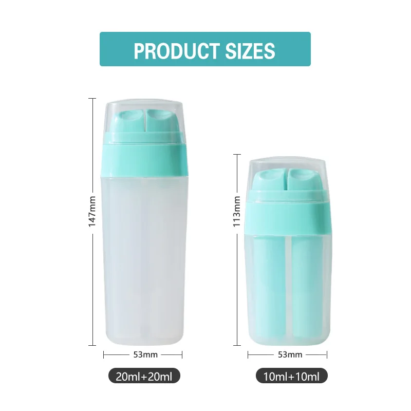 10ml+10ml 20ml+20ml Dual Chamber Dispenser Bottle Plastic Cosmetic 40ml Airless Pump Bottle
