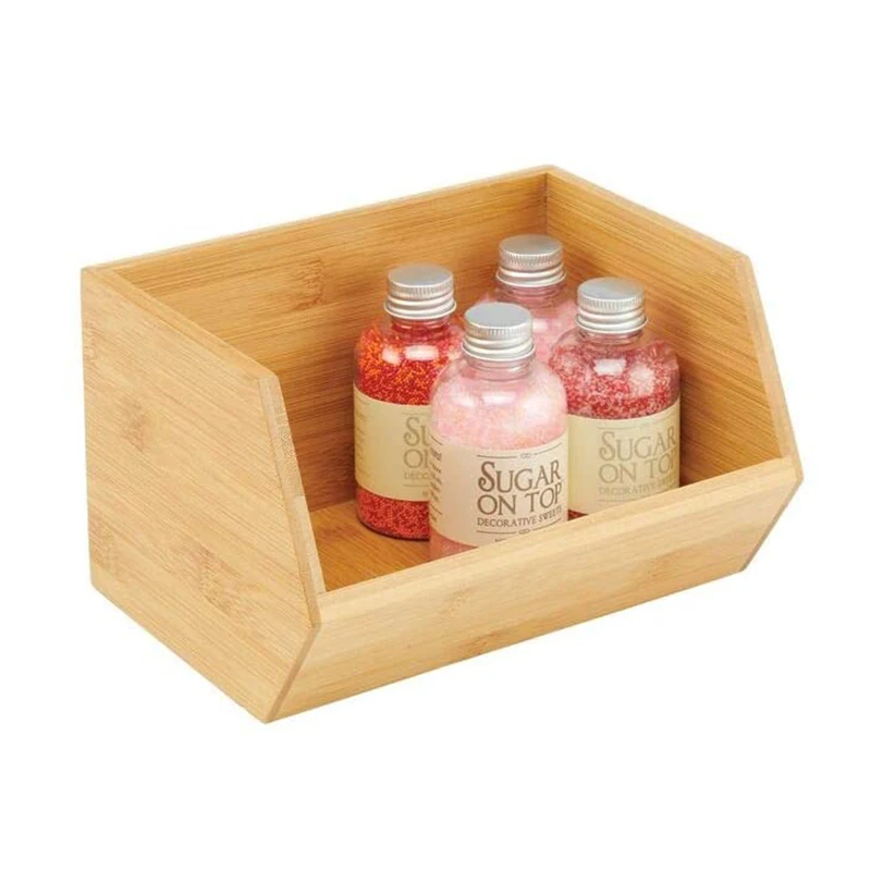 Bamboo Stackable Storage Bins Fruit Serving Basket Pantry Organizers and Storage Food Organize Box for Counter Top