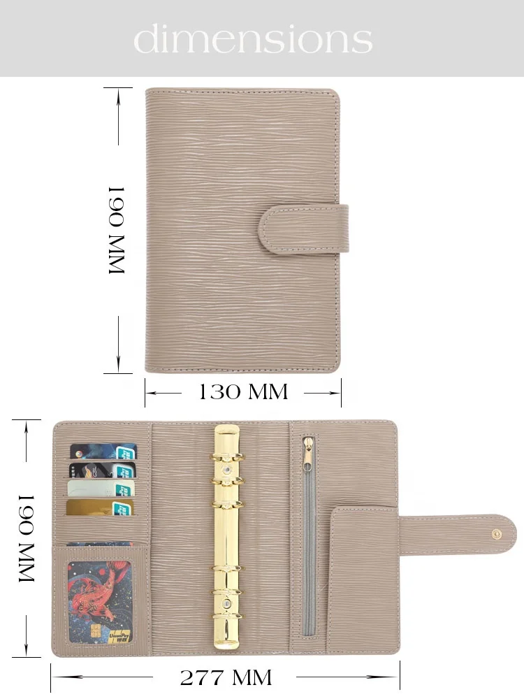 Hongbo Best Selling 20 Colored A6 Embossed Saffiano Epi Leather 30MM Gold Ring Budget Binder with Fly Leaf of Pen Loop Available