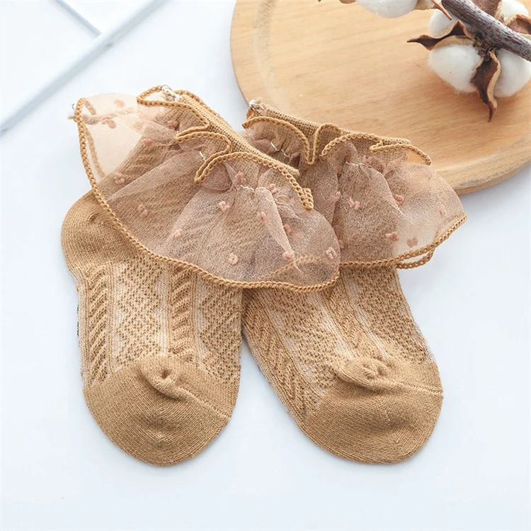 Wholesale Soft Private Label Summer Babe Sock White Gray Thin Ankle Frilly Ruffle Lace Cute Socks For Girls