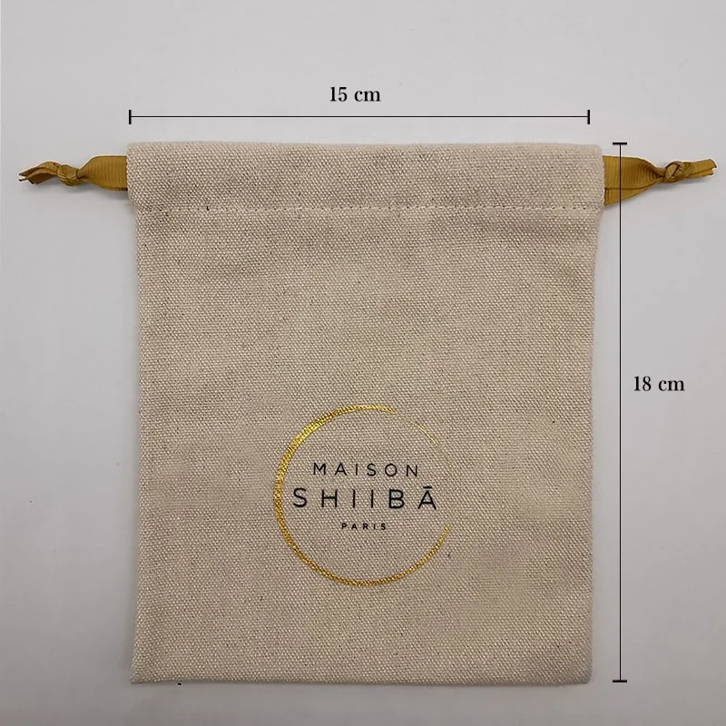 Eco promotional Ribbon customized printing  logo Calico bag organic  cotton canvas bag with drawstring for bottle