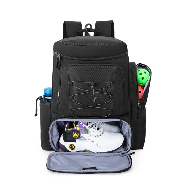 Pickleball Paddle Backpack Equipment Bag with 4 Racket Compartment Shoe Compartment Fence Hook Bag Only
