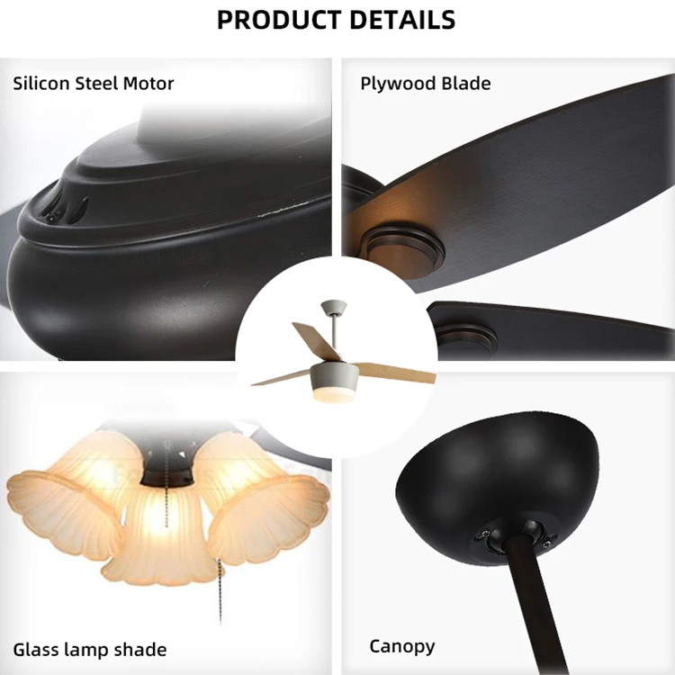 Retro style E27 pull cord fan light American living room bedroom decoration old style remote control ceiling fan with light