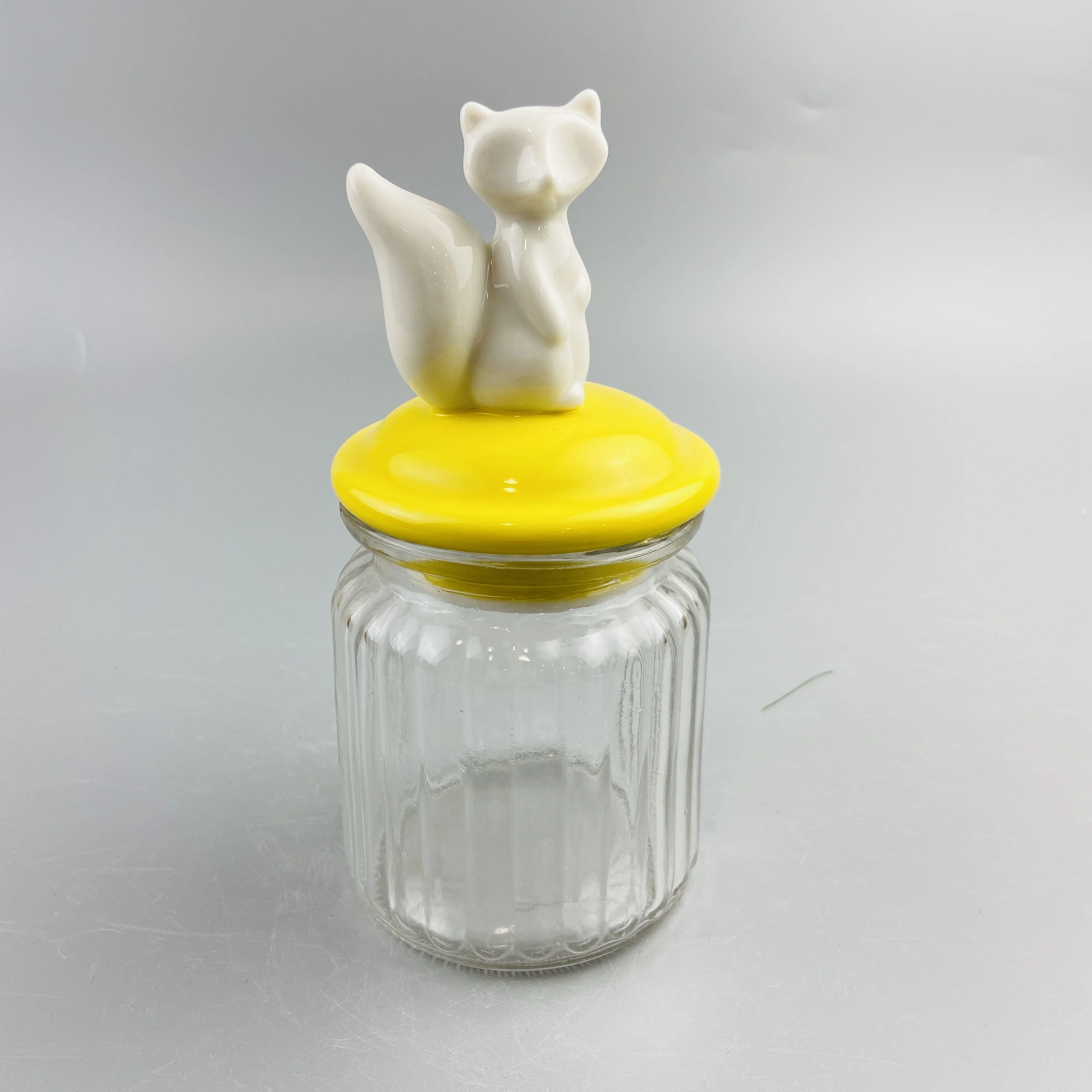 
Food grade ceramic fox decor lid recycled glass jars bottles 