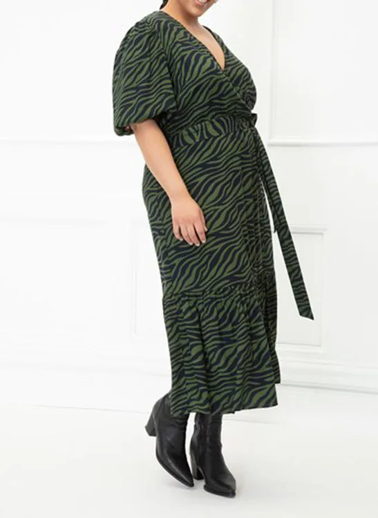 Элегантное Очаровательное платье с запахом, расклешенная юбка с принтом и оборками, женское платье большого размера